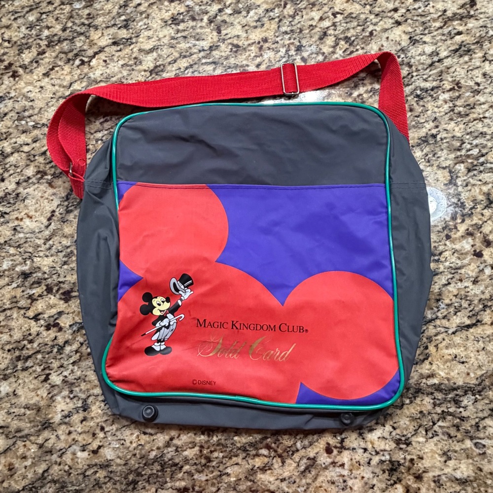 Vintage Disney Magic Kingdom Club Gold Card Messenger Bag Mickey Mouse Grey Red